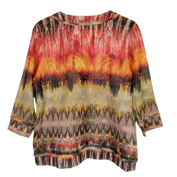 Onque Casuals Shirt Women Large Mesh Orange Yellow Brown Fall Harvest - Picture 2 of 16